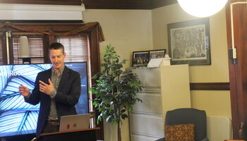 Emcee- Professor John Meyers speaking to attendees #2